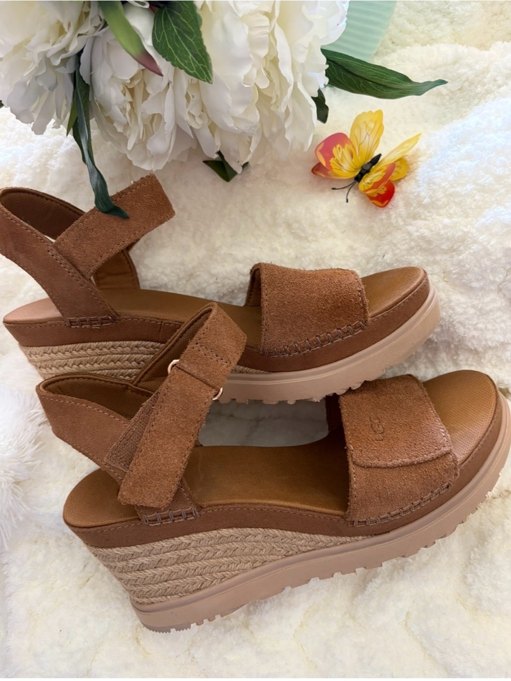 UGG Ileana Suede Espadrille Wedge Sandals Chestnut Size 10